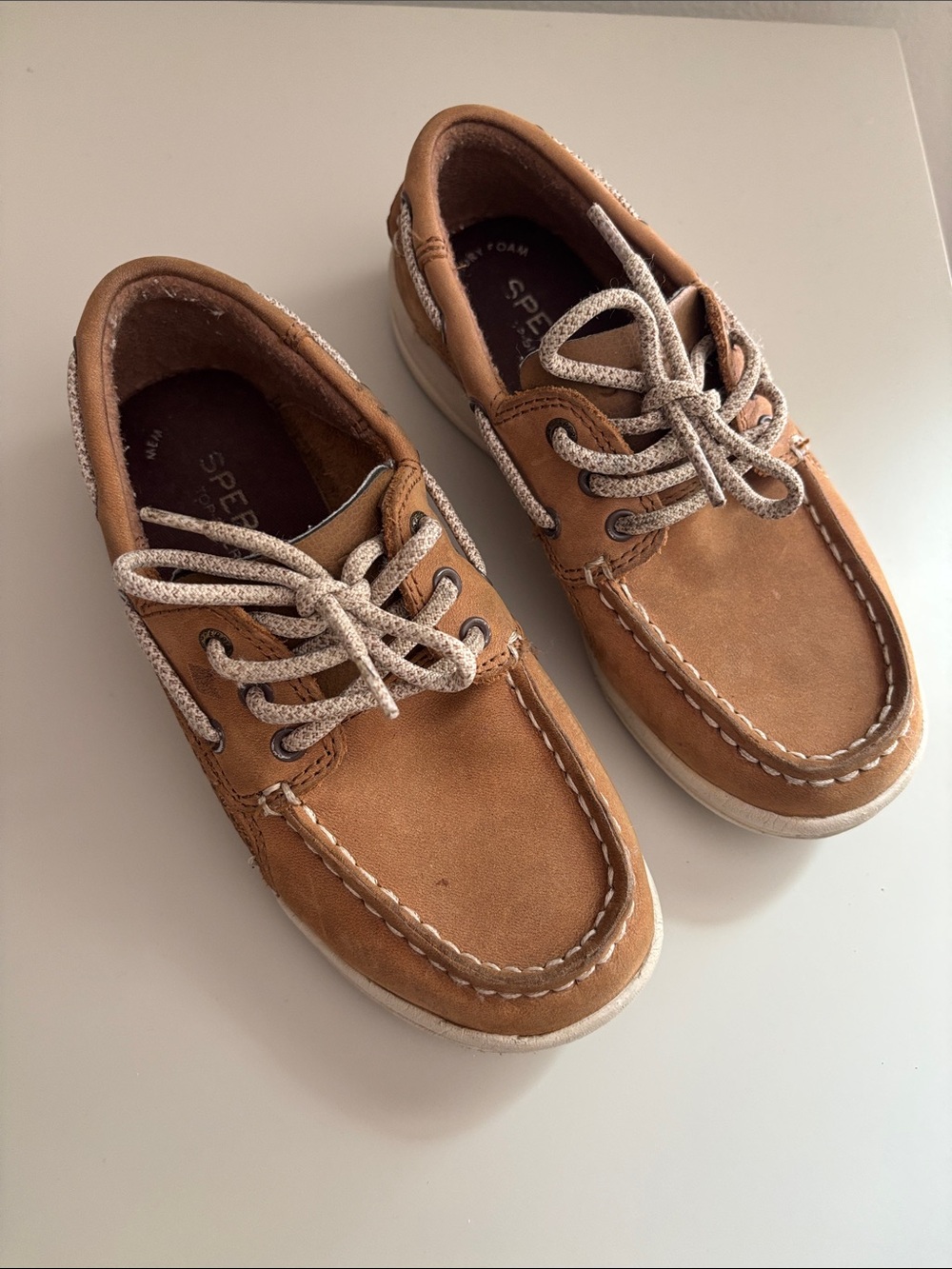 Sperry Kids Brown Boat Moccasins with Cream Laces